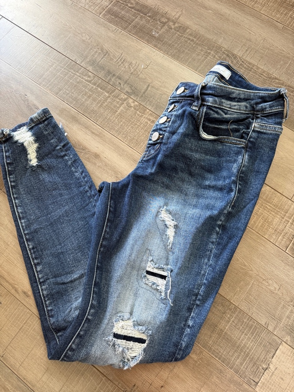 KanCan Signature Mid Blue Denim Jeans with Gold Stitching